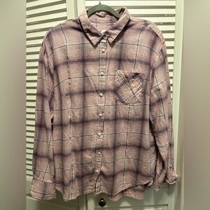 Plaid Button-Up Shirt - Purple and Pink